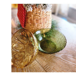 Vintage Amber and Green Glassware Bowls